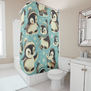 Vintage Cute Penguin Pattern Shower Curtain