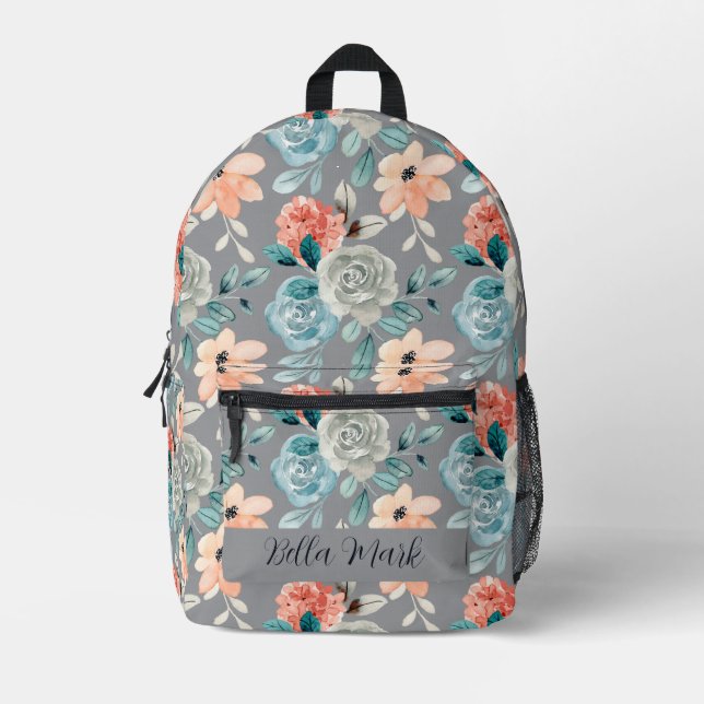 Vintage cute peony floral printed backpack (Front)