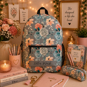 Vintage cute peony floral printed backpack