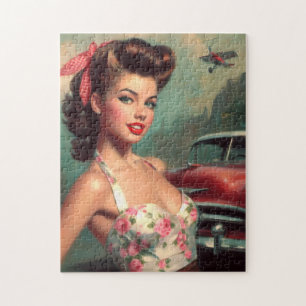 Vintage Cute Pin-Up Painting Jigsaw Puzzle