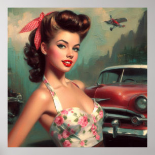 Vintage Cute Pin-Up Painting Poster