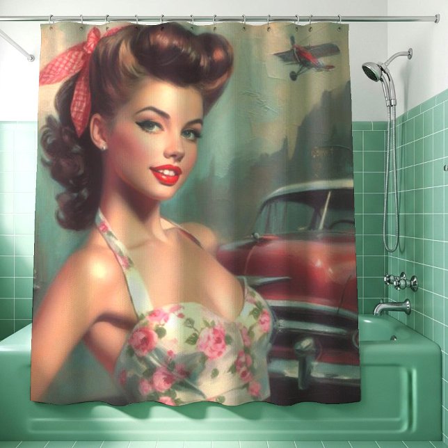 Vintage Cute Pin-Up Painting Shower Curtain (Creator Uploaded)
