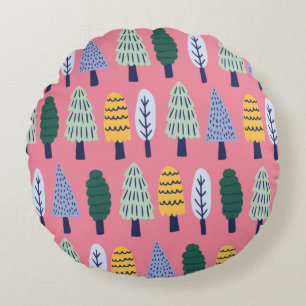 vintage cute pine trees seamless pattern round cushion
