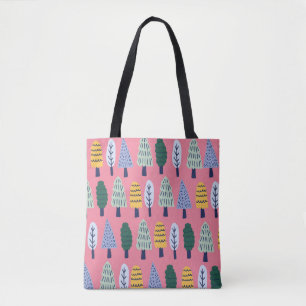 vintage cute pine trees seamless pattern tote bag