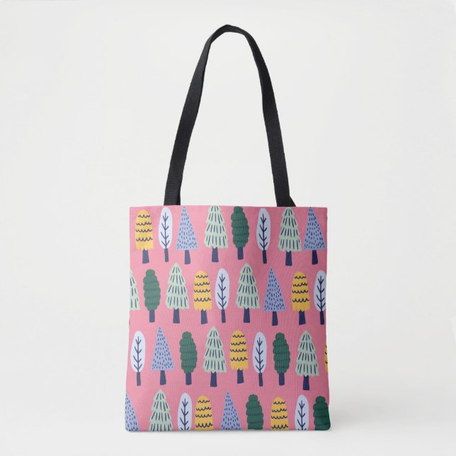 vintage cute pine trees seamless pattern tote bag (Front)