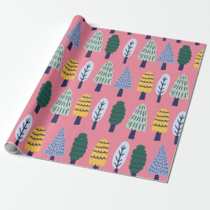 vintage cute pine trees seamless pattern wrapping paper