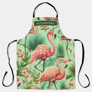 Vintage Cute Pink Flamingos Apron