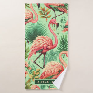 Vintage Cute Pink Flamingos Bath Towel
