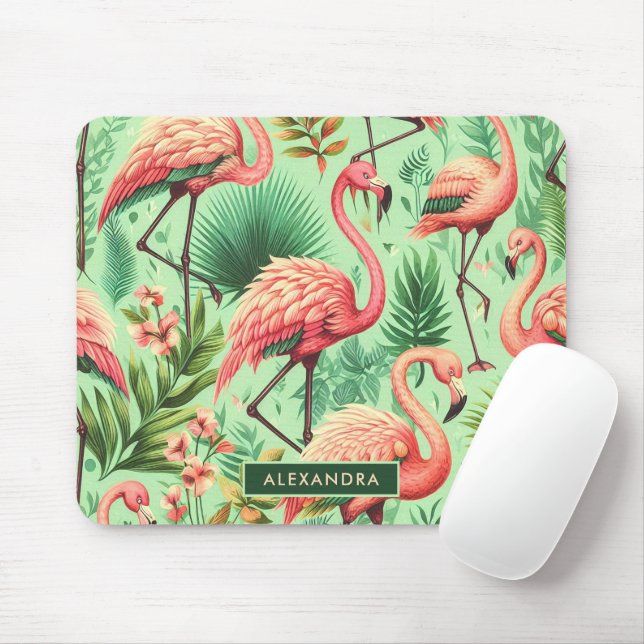 Vintage Cute Pink Flamingos Mouse Mat (With Mouse)