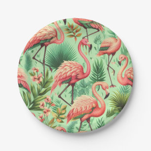 Vintage Cute Pink Flamingos Paper Plate