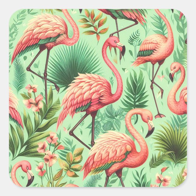Vintage Cute Pink Flamingos Square Sticker (Front)