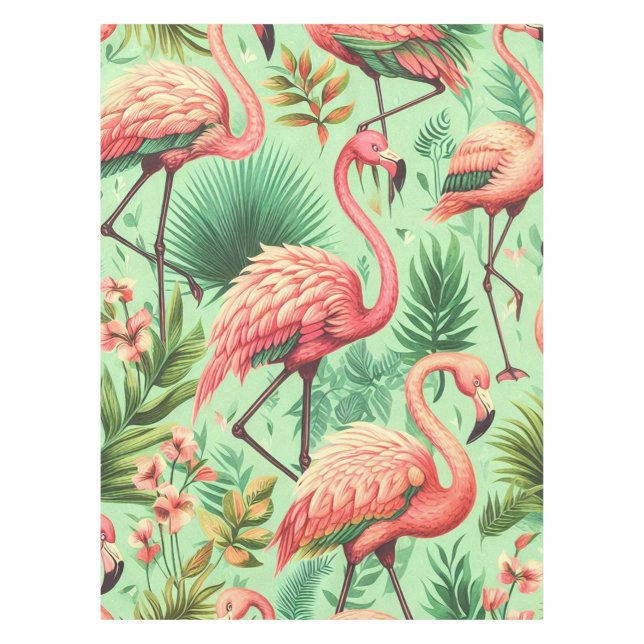 Vintage Cute Pink Flamingos Tablecloth (Front)