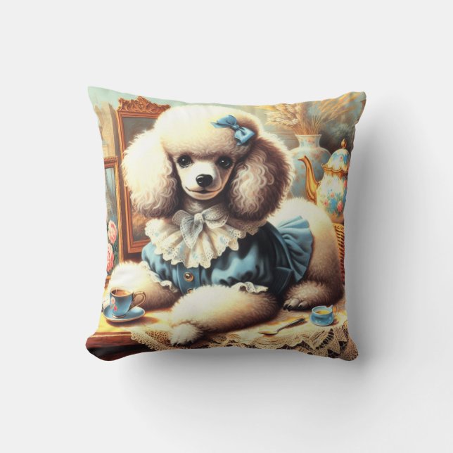 Vintage Cute Poodle Painting Cushion (Front)