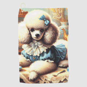 Vintage Cute Poodle Painting Golf Towel