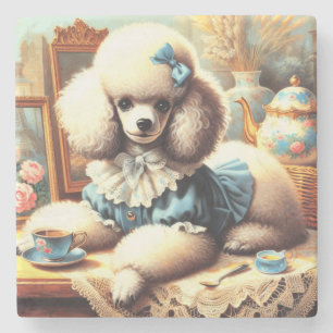 Vintage Cute Poodle Painting Stone Coaster