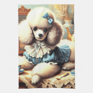 Vintage Cute Poodle Painting Tea Towel