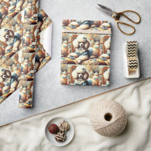 Vintage Cute Poodle Painting Wrapping Paper