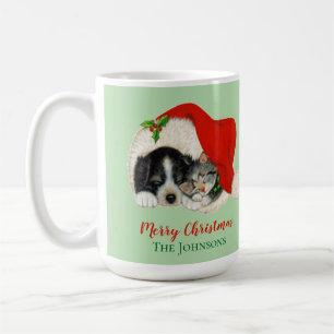 Vintage Cute Puppy and Kitten Christmas Coffee Mug