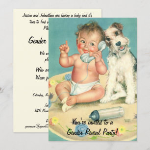 Vintage Cute Puppy Child Gender Reveal Baby Shower Invitation