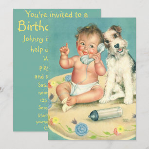 Vintage Cute Puppy Dog Child Birthday Party Invitation