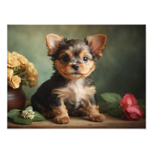 Vintage Cute Puppy Yorkshire Terrier Dog Portrait  Photo Print