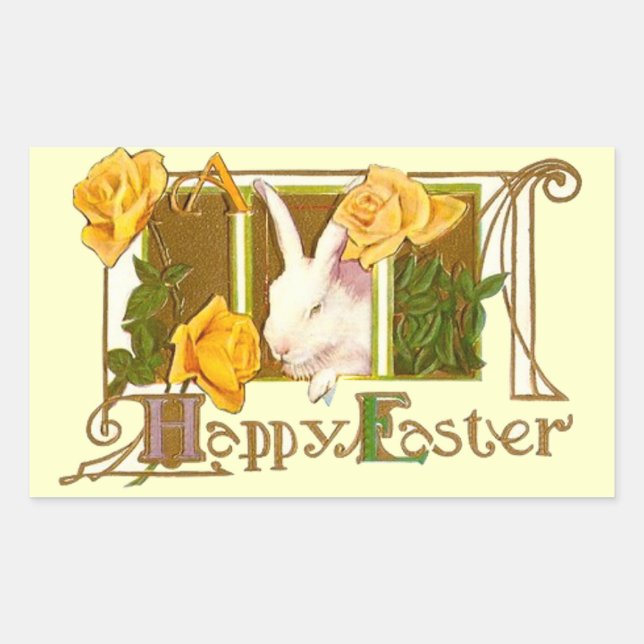 Vintage Cute rabbit Easter  Rectangular Sticker (Front)