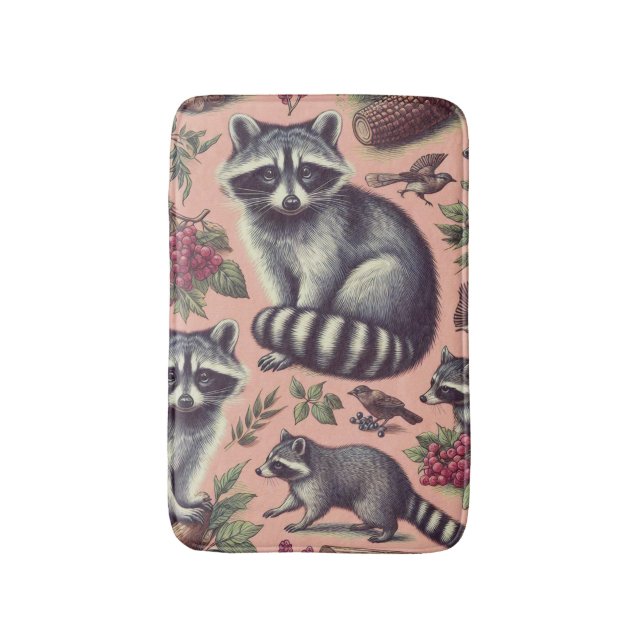 Vintage Cute Racoon Bath Mat (Front Vertical)