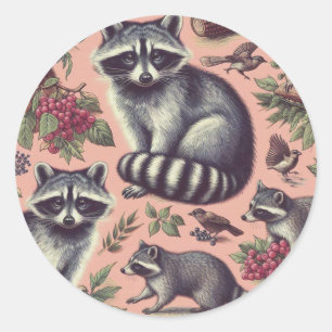 Vintage Cute Racoon Classic Round Sticker
