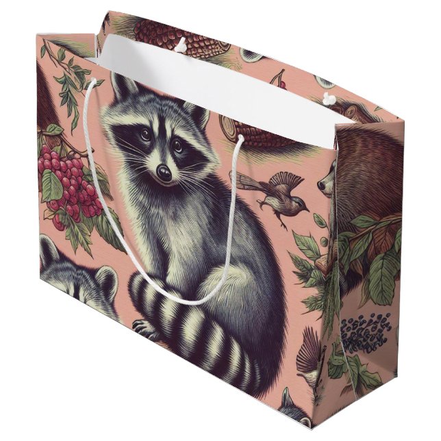 Vintage Cute Racoon Large Gift Bag (Back Angled)