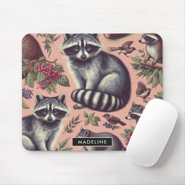 Vintage Cute Racoon Mouse Mat (With Mouse)