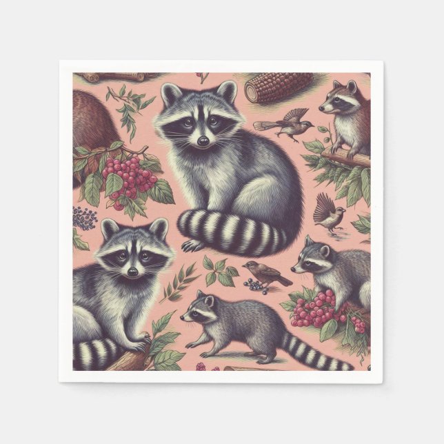 Vintage Cute Racoon Napkin (Front)