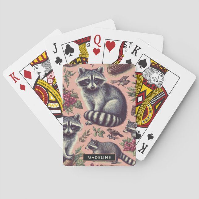 Vintage Cute Racoon Playing Cards (Back)