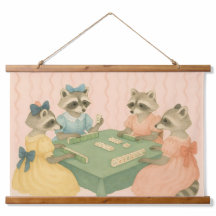 Vintage Cute Racoons Playing Mahjong