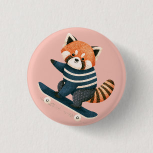 Vintage Cute Red Panda Racoon Skateboarding 3 Cm Round Badge