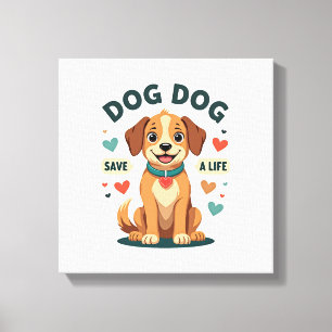Vintage Cute Rescue Dog Save A Life Cartoon Puppy Canvas Print