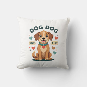 Vintage Cute Rescue Dog Save A Life Cartoon Puppy Cushion
