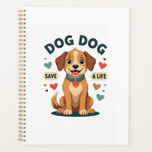Vintage Cute Rescue Dog Save A Life Cartoon Puppy  Planner