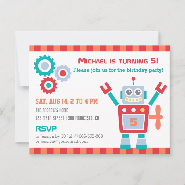 Vintage Cute Robot Toy Birthday Party Invitations (Front)