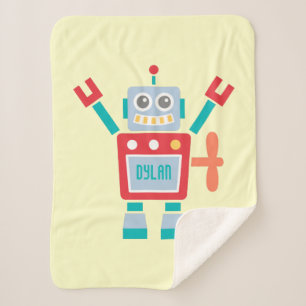 Vintage Cute Robot Toy Personalised Sherpa Blanket