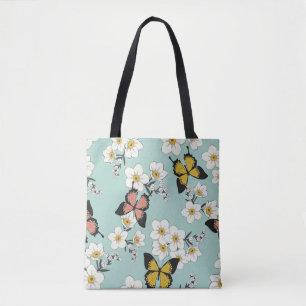 Vintage cute romantic seamless wild flowers patter tote bag