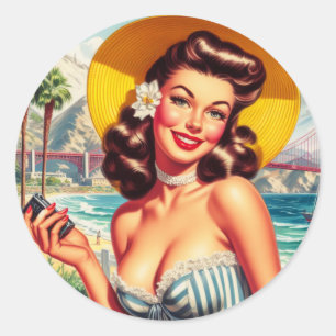 Vintage Cute San Franciso Pin-up Classic Round Sticker
