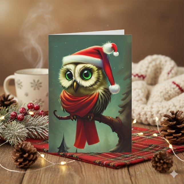 Vintage Cute Santa Owl Christmas Holiday Card (Vintage Cute Santa Owl Christmas Holiday Card)