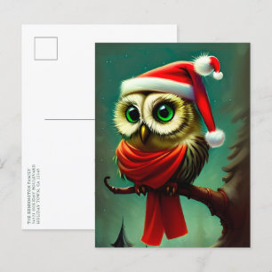 Vintage Cute Santa Owl Christmas Holiday Invitation Postcard