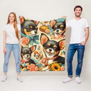 Vintage Cute Seamless Chihuahua  Fleece Blanket