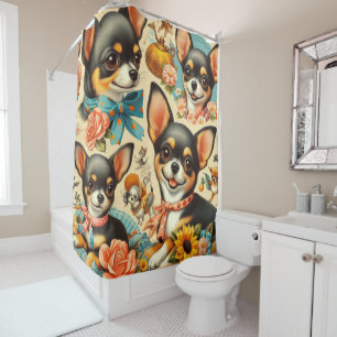 Vintage Cute Seamless Chihuahua Shower Curtain