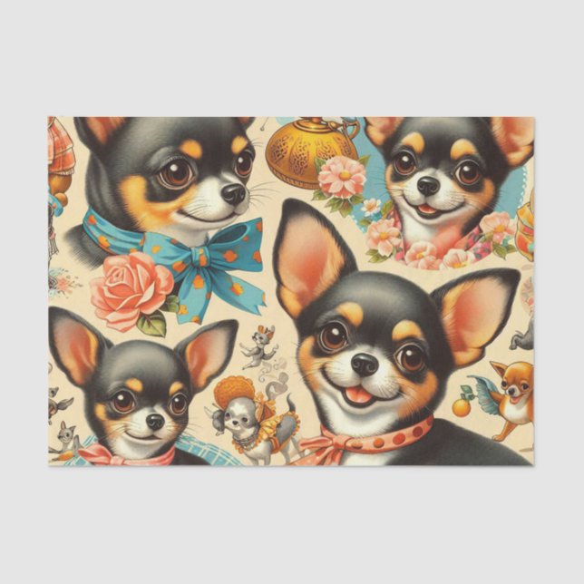 Vintage Cute Seamless Chihuahua  Tissue Paper (Front)