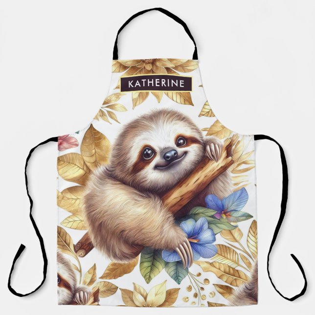 Vintage Cute Sloth Pattern Apron (Front)
