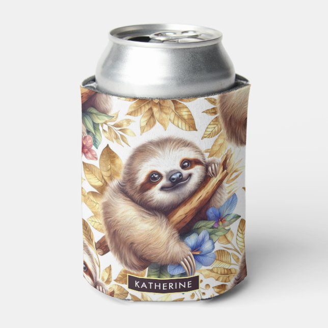 Vintage Cute Sloth Pattern Can Cooler (Can Front)