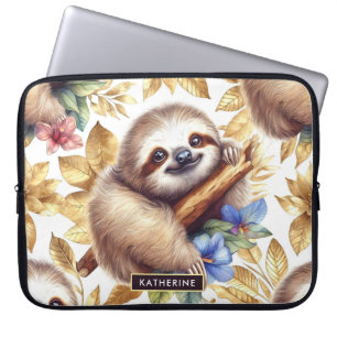 Vintage Cute Sloth Pattern Laptop Sleeve