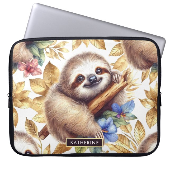 Vintage Cute Sloth Pattern Laptop Sleeve (Front)